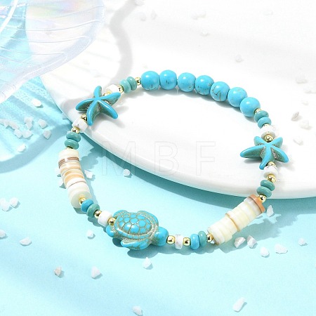 Natural Freshwater Shell & Howlite & Synthetic Turquoise & Opalite & Non-magnetic Hematite Beads Stretch Bracelets for Women BJEW-JB13810-02-1