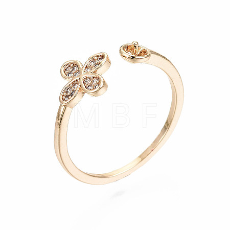 Brass Micro Pave Clear Cubic Zirconia Peg Bails Cuff Finger Ring Settings KK-S360-014-NF-1