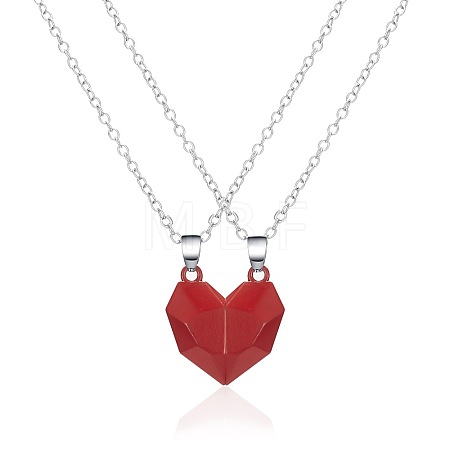 Valentine's Day 304 Stainless Steel Magnetic Heart-shaped Couples Necklace Set with Peach Heart Pendant RE7695-9-1