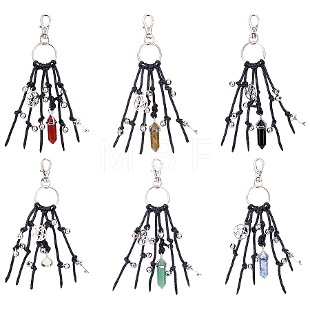 6Pcs 6 Styles Alloy Bell Key & Natural Mixed Stone Bullet Pendant Decorations HJEW-FH00324-1