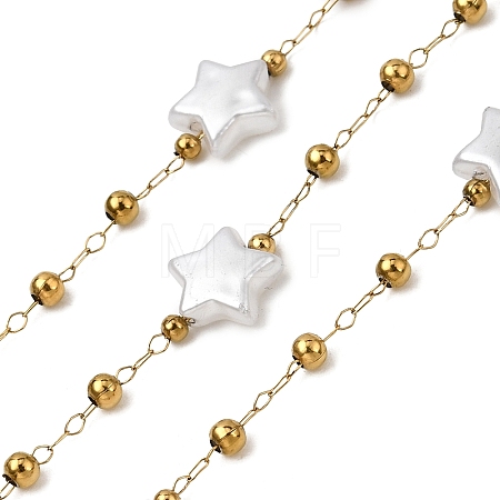 Handmade 304 Stainless Steel ABS Plastic Pearl Beaded Star Link Chains CHS-L032-01G-02-1