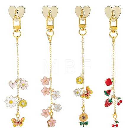 4Pcs Flower Fruit Butterfly Heart Alloy Enamel Mobile Phone Cover Decoration HJEW-FH00272-1