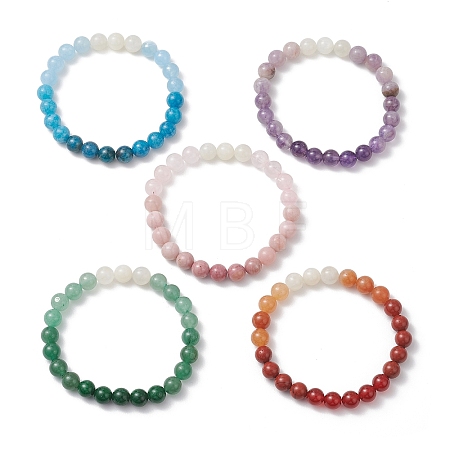 Round Natural Gemstone Stretch Beaded Bracelets BJEW-JB12986-1