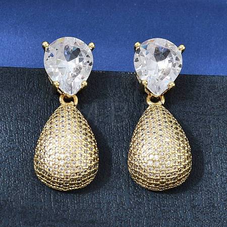 Brass Clear Cubic Zirconia Dangle Stud Earrings EJEW-A162-04G-1
