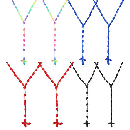 8Pcs 4 Colors Nylon Cross Pendant Rosary Bead Necklaces DOLL-CA0001-03-1