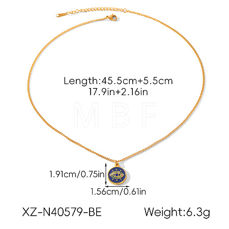 304 Stainless Steel Pave Cubic Zirconia and Enamel Evil Eye Pendant Necklaces WG396DB-02-1