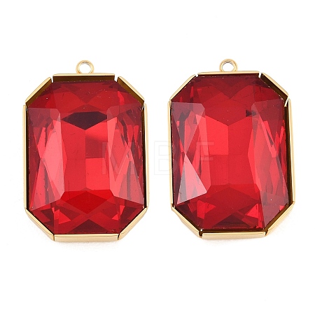304 Stainless Steel & Glass Pendants STAS-G398-27G-02-1