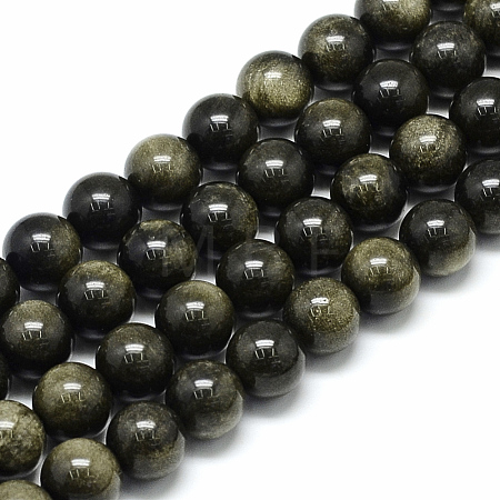 Natural Golden Sheen Obsidian Beads Strands G-S150-20-12mm-1