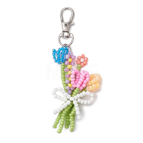 Bouquet Glass Seed Beaded Pendant Decoration HJEW-JM02561-02-1