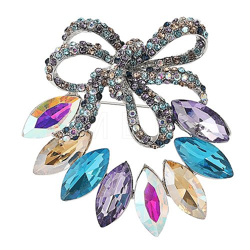 Bowknot Platinum Alloy Rhinestone Brooches for Backpack Clothes PW-WG968A5-02-1