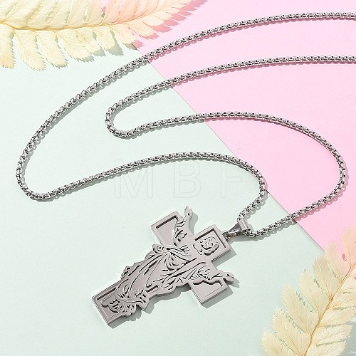 304 Stainless Steel Religion Pendant Necklaces NJEW-Z058-04P-1