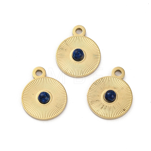 Real 14K Gold Plated 304 Stainless Steel Pave Natural Sodalite Pendants STAS-R005-05G-02-1