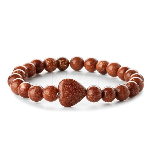 Fashionable Heart & Round Synthetic Goldstone Beaded Stretch Bracelets for Women Men EN4450-5-1