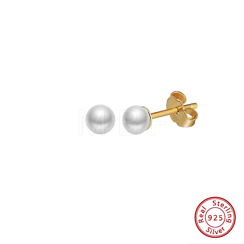 Round Natural Pearl Stud Earrings EJEW-G411-04A-G-1