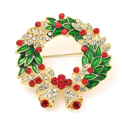 Christmas Theme Golden Zinc Alloy with Rhinestone Brooches JEWB-B018-01G-02-1