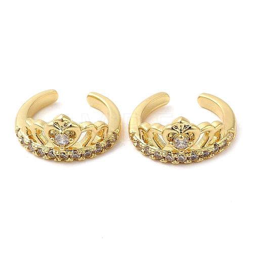 Rack Plating Brass Micro Pave Cubic Zirconia Heart Crown Cuff Earrings EJEW-E290-10G-1