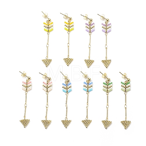 Glass Seed Braided Arrow Dangle Stud Earrings EJEW-MZ00007-1
