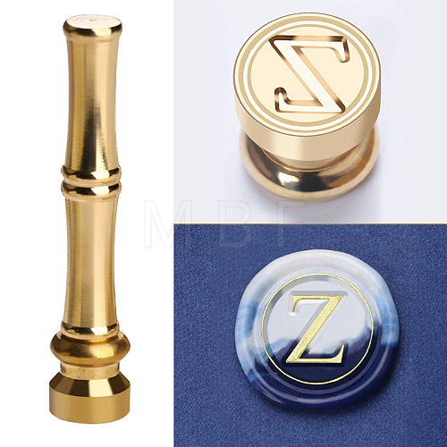 Golden Tone Brass Wax Seal Stamp Head with Bamboo Stick Shaped Handle STAM-K001-05G-Z-1