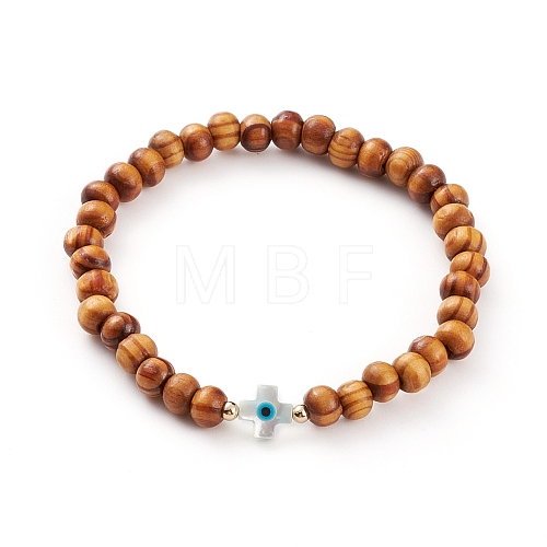 Natural Wood Beads Stretch Bracelets BJEW-JB05848-02-1