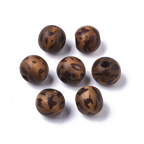 Printed Natural Wood Beads X-WOOD-R266-03-1