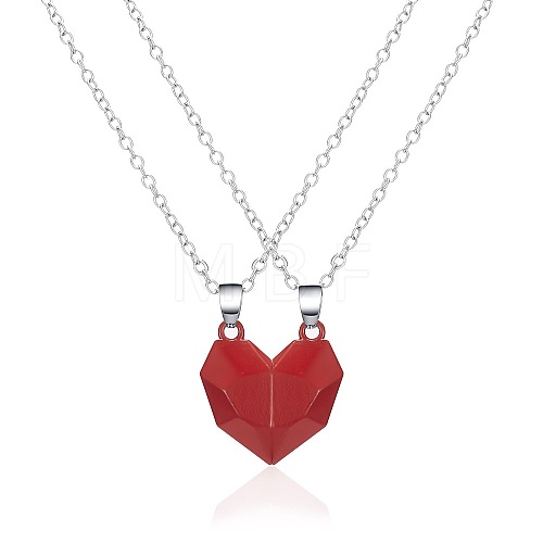 Valentine's Day Stainless Steel Magnetic Heart-shaped Couples Necklace Set with Peach Heart Pendant RE7695-9-1