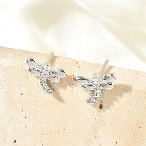 Brass Micro Pave Clear Cubic Zirconia Stud Earrings EJEW-R016-26P-10-1