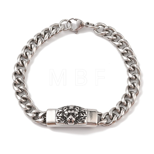 Ion Plating(IP) 304 Stainless Steel Lion Link Chain Bracelets for Men BJEW-B096-48A-AS-1