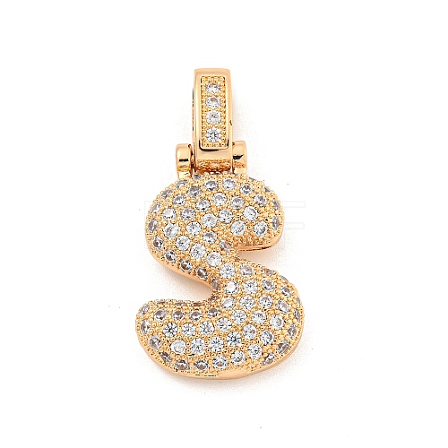 Brass Micro Pave Clear Cubic Zirconia Pendants KK-B099-01G-S-1