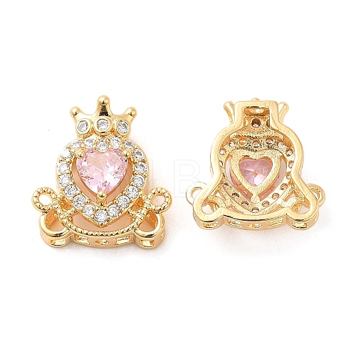 Brass Micro Pave Pink Cubic Zirconia Charms KK-F860-74G-02-1