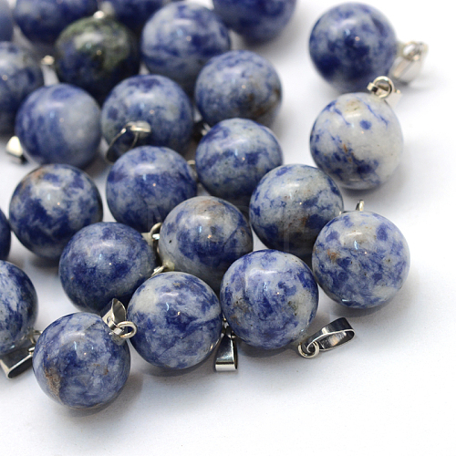 Round Natural Blue Spot Jasper Pendants G-Q434-01-1