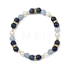 Natural Gemstone & Shell Pearl & Brass Rhinestone Beaded Stretch Bracelets for Girls BJEW-JB14087-4