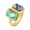 Rectangle 304 Stainless Steel Paua Shell Cuff Rings for Women RJEW-G346-04G-01-4