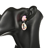 Handmade Polymer Clay 3D Flower Plumeria & Flower Word Printed Cowrie Shell Dangle Stud Earrings for Women EJEW-JE07483-3