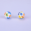 Printed Round with Flower Pattern Silicone Focal Beads SI-JX0056A-115-1