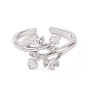 Clear Cubic Zirconia Clover & Leaf Open Cuff Ring RJEW-E072-07P-2