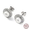 Cubic Zirconia Flower with Natural Pearl Stud Earrings EJEW-F318-16P-1