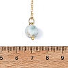 Natural Larimar Round Pendant Brass Cable Chain Lariat Y Necklaces with Natural Pearl for Women NJEW-JN06611-01-4