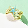 Brass Enamel Adjustable Cuff Rings for Women RJEW-G357-01G-3