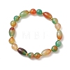 Dyed & Heated Natural Peacock Agate Rice & Round Beads Stretch Bracelets for Women Men BJEW-JB13443-2