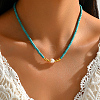 Synthetic Turquoise Column & Natural Pearl Beaded Necklace DK7962-1-2
