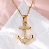 304 Stainless Steel Crystal Rhinestone Anchor Pendant Necklaces NJEW-Z057-01C-G-2