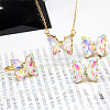 Butterfly Alloy Glass Pendant Necklaces & Stud Earrings & Rings Sets for Women WG31995-06-1