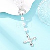Brass Pave Clear Cubic Zirconia Cross Y Pendant Necklaces with ABS Imitation Pearl Handmade Link Chain NJEW-F364-06P-2