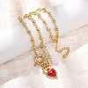 Mother's Day Brass Micro Pave Clear Cubic Zirconia Enamel Red Sacred Heart Mama Pendant Necklaces for Women NJEW-A071-12C-G-1