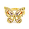 Butterfly Brass Micro Pave Cubic Zirconia Adjustable Rings for Women RJEW-U003-27A-G-2