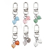 6Pcs Heart Natural Green Aventurine & Red Agate & Grey Agate & Aquamarine & Howlite & Cherry Quartz Glass Pendant Decoration HJEW-JM02493-S-1