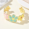 Flower Brass Enamel Cuff Bangles for Women BJEW-A173-06G-2