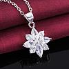 Silver Plated Brass Cubic Zirconia Flower Pendant Necklaces NJEW-BB09546-4