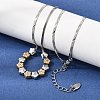 Duo Tone 304 Stainless Steel Micro Pave Clear Cubic Zirconia Beaded Pendant Flat Snake Chain Necklaces SA-CBAB122-01B-3