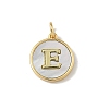Brass Pave Natural Shell Flat Round with Letter Charms KK-Z115-13G-E-1